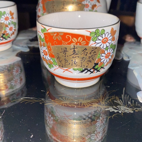 Japanese Porcelain Tea Set 6pc Teacups Teapot Vtg Kyusu Yunomi Tokoname Ware - Picture 2 of 8